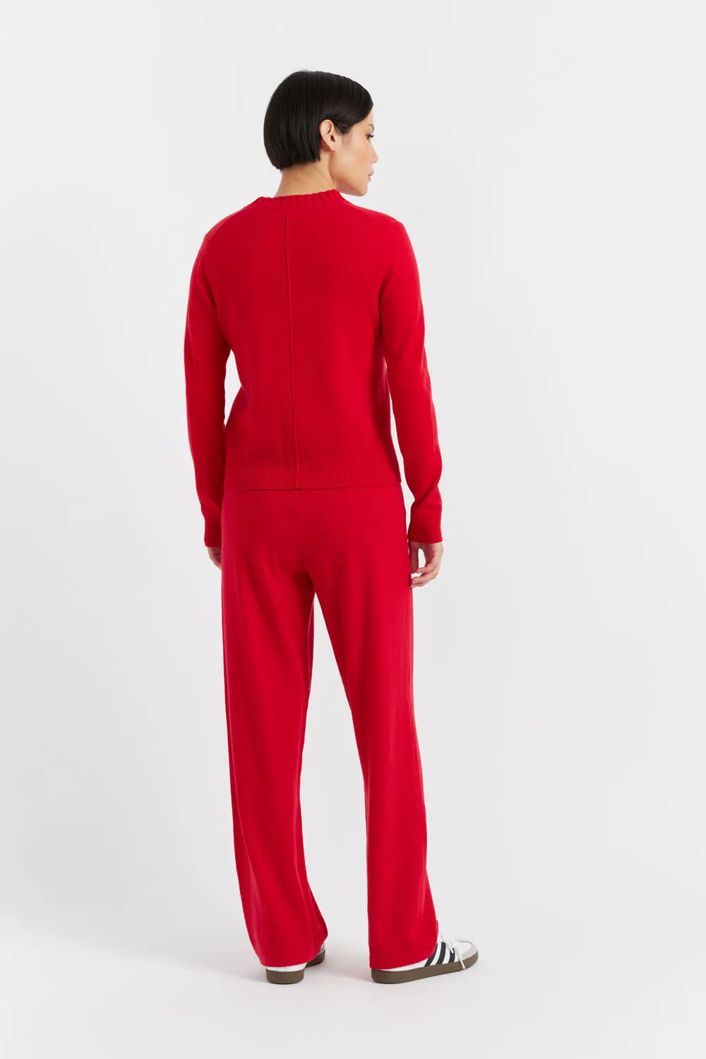 Velvet-Red Wool-Cashmere Wide-Leg Track Pants