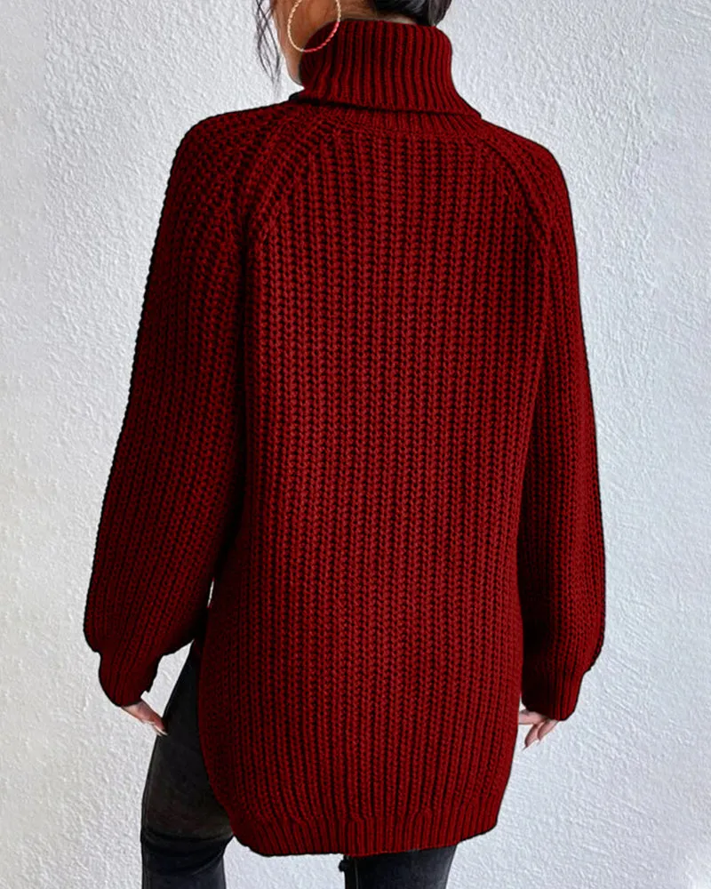 Wenkouban-Christmas Thanksgiving outfits_sleeves with raglan sweater and Turtleneck slit