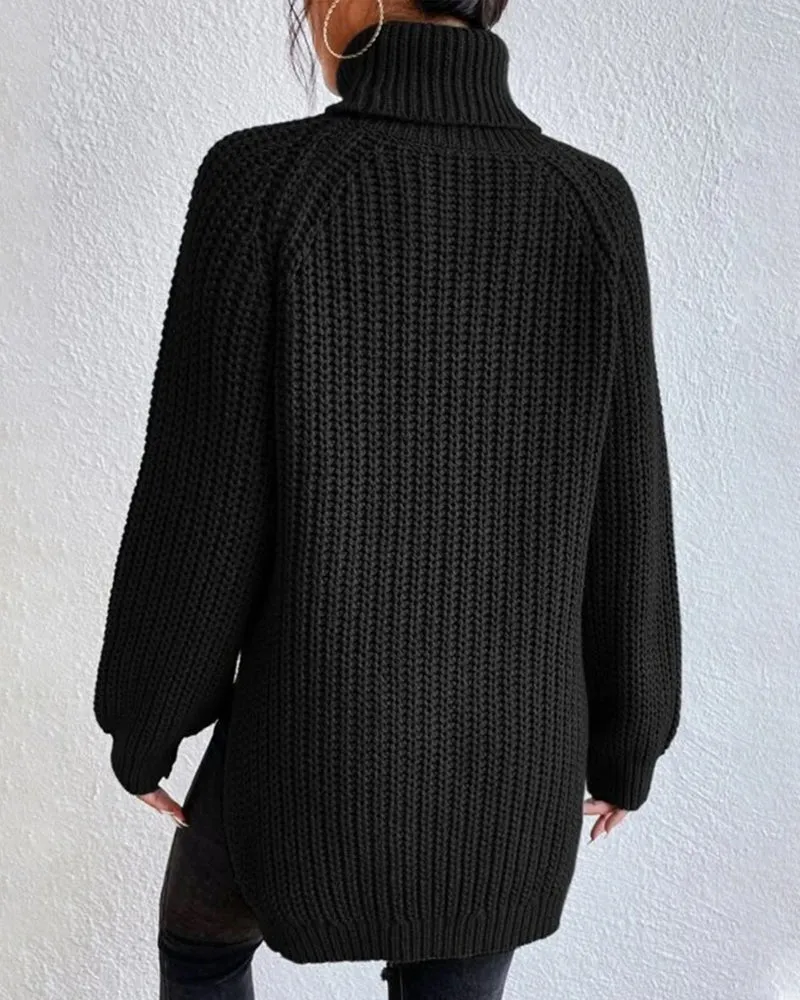 Wenkouban-Christmas Thanksgiving outfits_sleeves with raglan sweater and Turtleneck slit