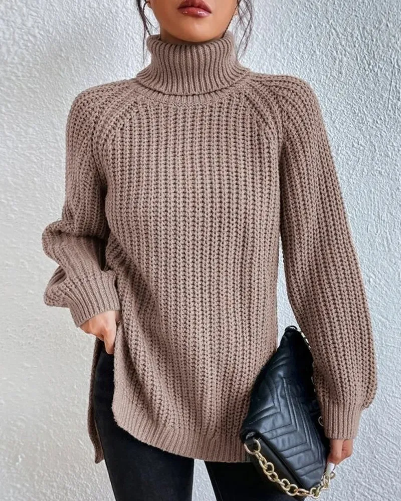 Wenkouban-Christmas Thanksgiving outfits_sleeves with raglan sweater and Turtleneck slit