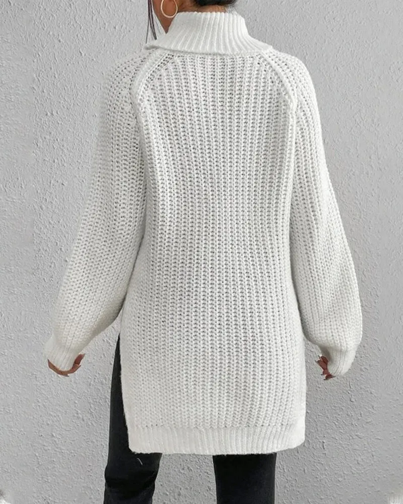 Wenkouban-Christmas Thanksgiving outfits_sleeves with raglan sweater and Turtleneck slit