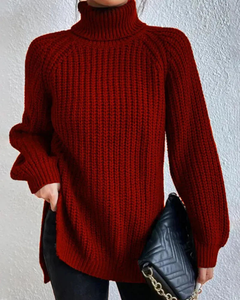 Wenkouban-Christmas Thanksgiving outfits_sleeves with raglan sweater and Turtleneck slit