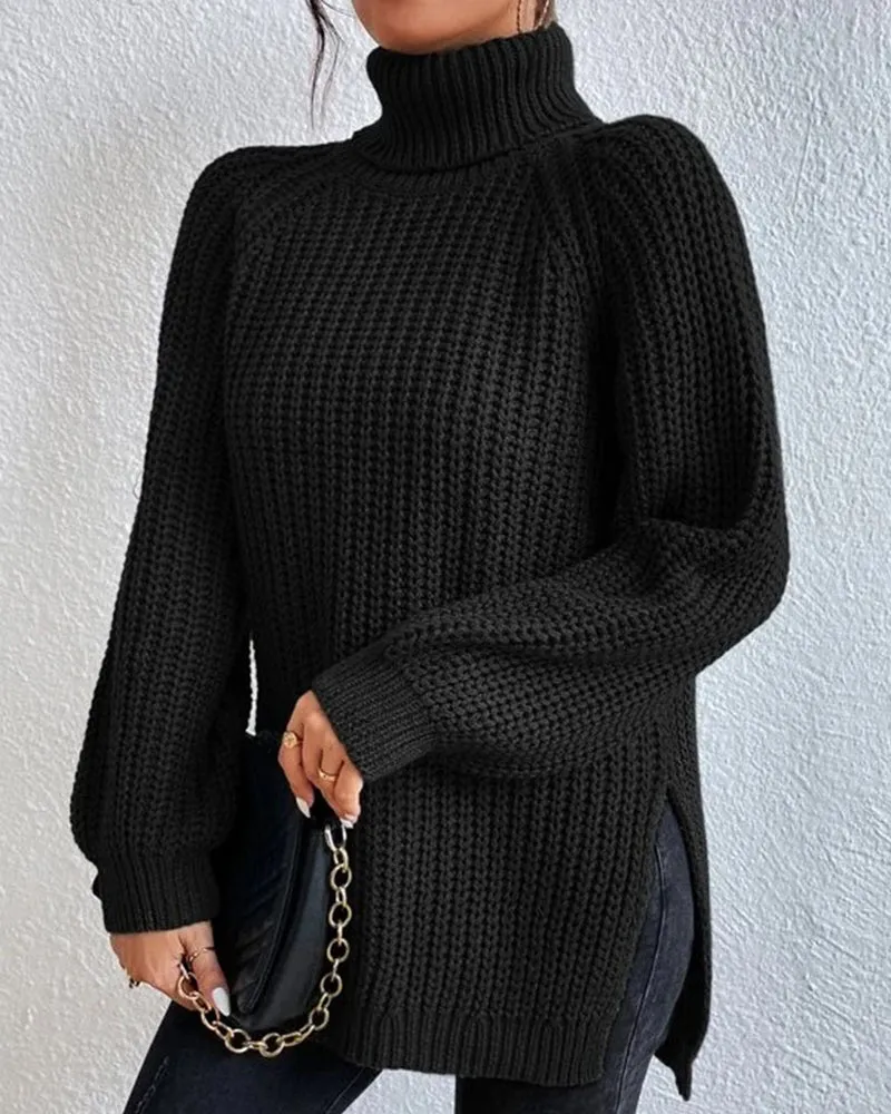 Wenkouban-Christmas Thanksgiving outfits_sleeves with raglan sweater and Turtleneck slit