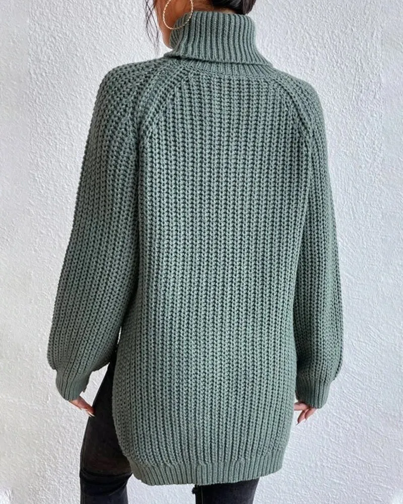 Wenkouban-Christmas Thanksgiving outfits_sleeves with raglan sweater and Turtleneck slit