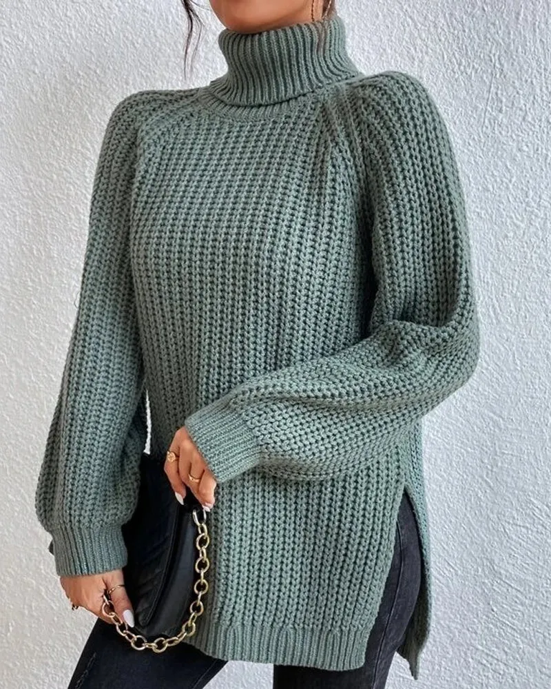Wenkouban-Christmas Thanksgiving outfits_sleeves with raglan sweater and Turtleneck slit