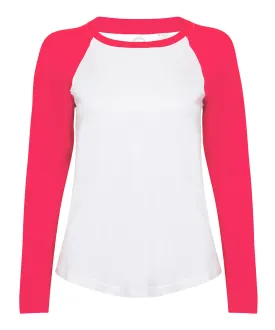 White/Hot Pink - Kids long sleeve baseball T