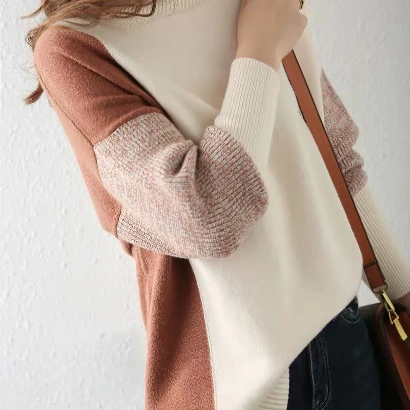 Wjczt Loose Turtleneck Solid Office Lady Thick Pullovers Splicing Irregular Women's Clothing Leisure All-match Autumn Winter Sweaters