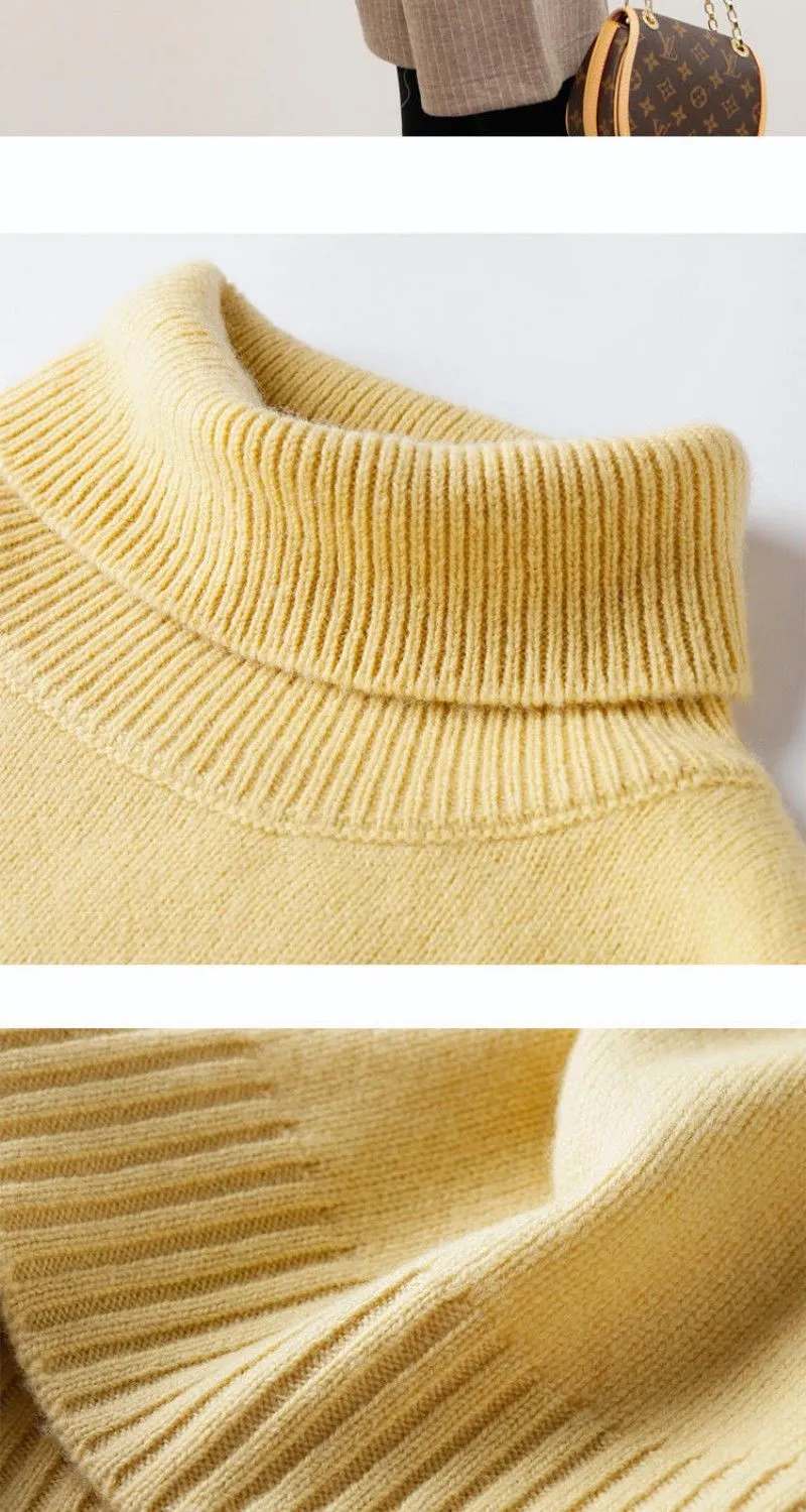 Wjczt Loose Turtleneck Solid Office Lady Thick Pullovers Splicing Irregular Women's Clothing Leisure All-match Autumn Winter Sweaters
