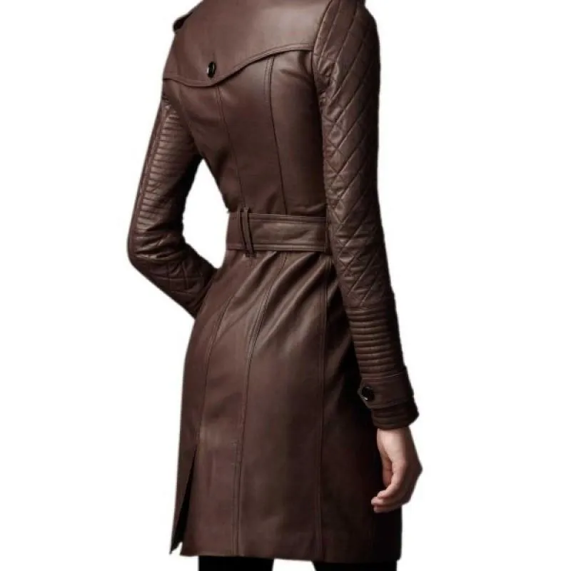 Women leather long Trench Coat By TJS