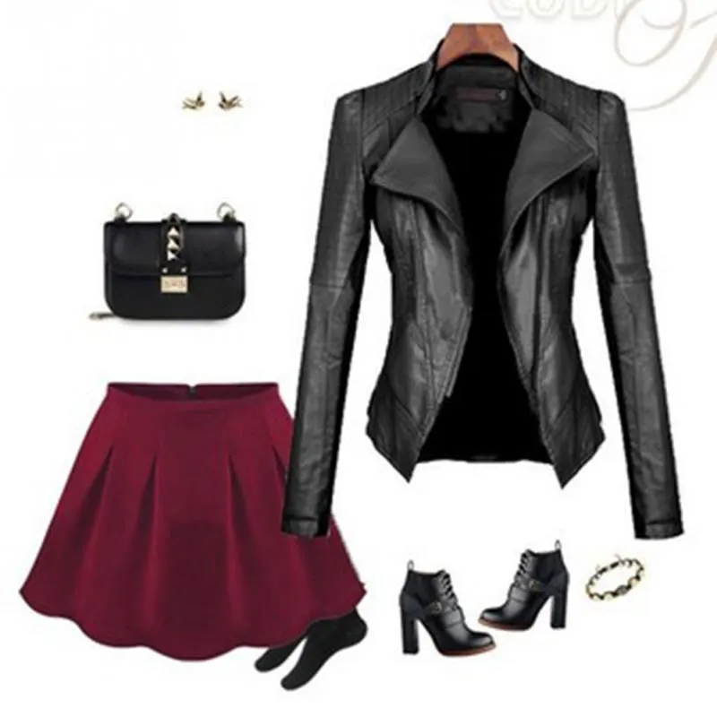 Women PU leather Jacket Motorcycle Coats