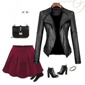 Women PU leather Jacket Motorcycle Coats
