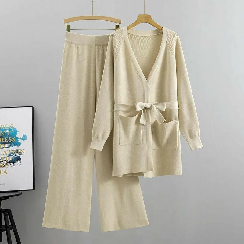 Women’s Knitted Sweater and Wide Leg Pants Set