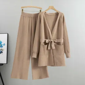 Women’s Knitted Sweater and Wide Leg Pants Set