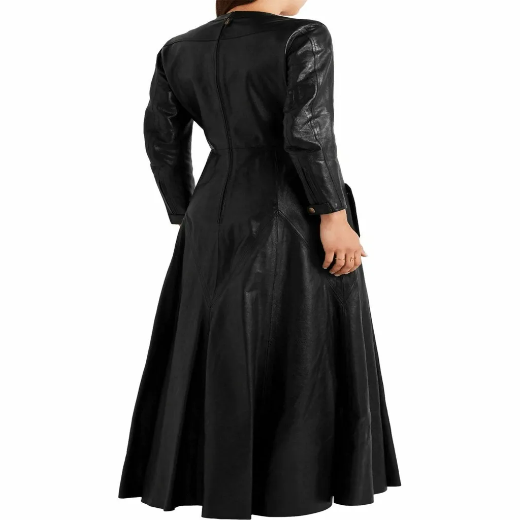 Women's Stylish Womens 100% Genuine Leather long maxi trench coat for parties Casual
