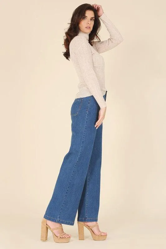 Wool Blended Mock Neck Sheer Sweater
