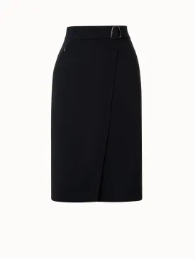 Wool Double-Face Wrap Effect Pencil Skirt