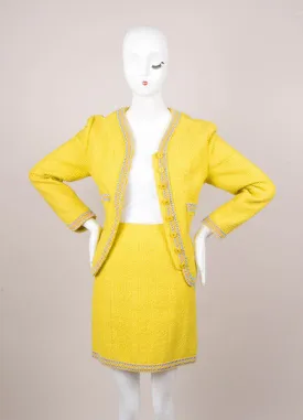 Yellow, Pink, and Blue Knit Skirt Suit With Beaded Embellishment