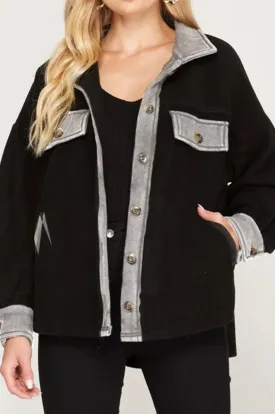 You Don't Care Shacket in Black