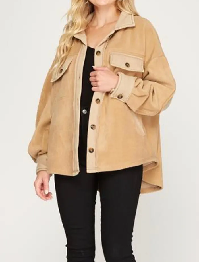 You Don't Care Shacket in Taupe