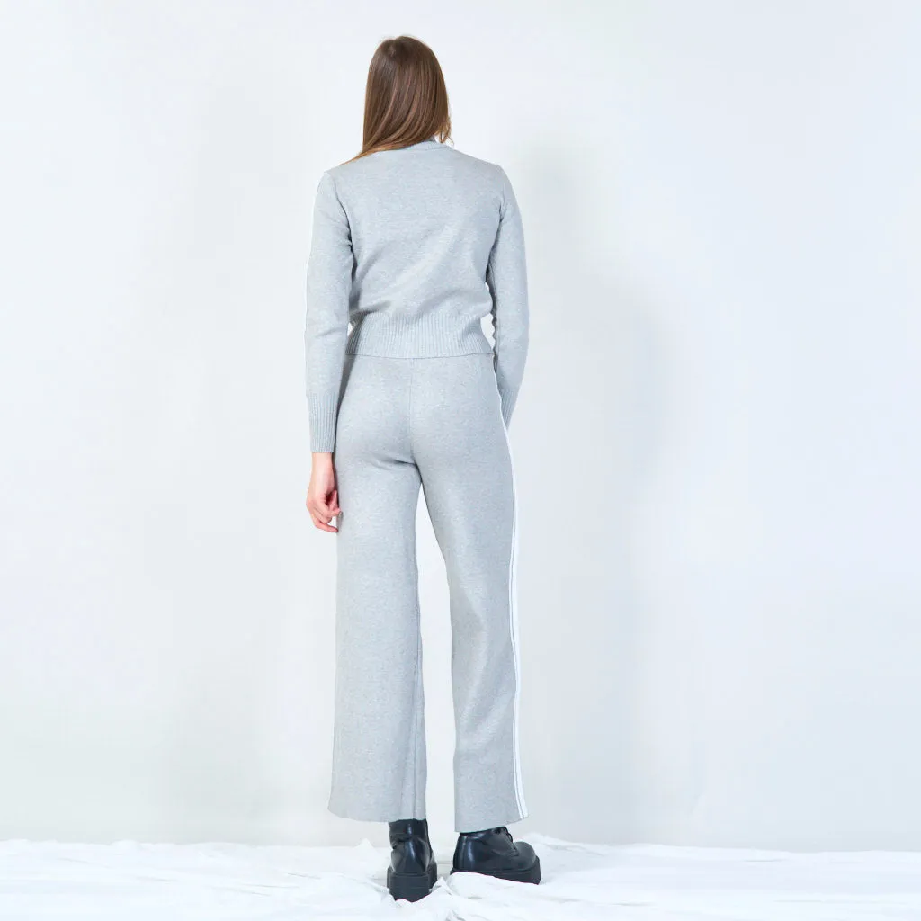Zip-up turtleneck sweater and wide-leg pants set wholesale