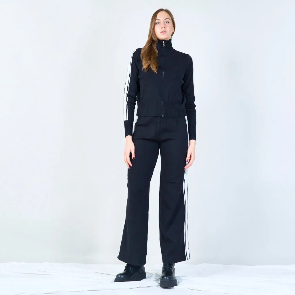 Zip-up turtleneck sweater and wide-leg pants set wholesale