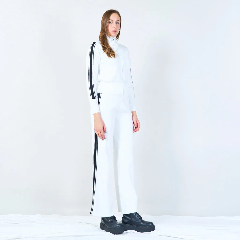 Zip-up turtleneck sweater and wide-leg pants set wholesale