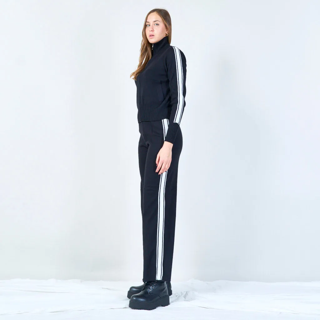 Zip-up turtleneck sweater and wide-leg pants set wholesale