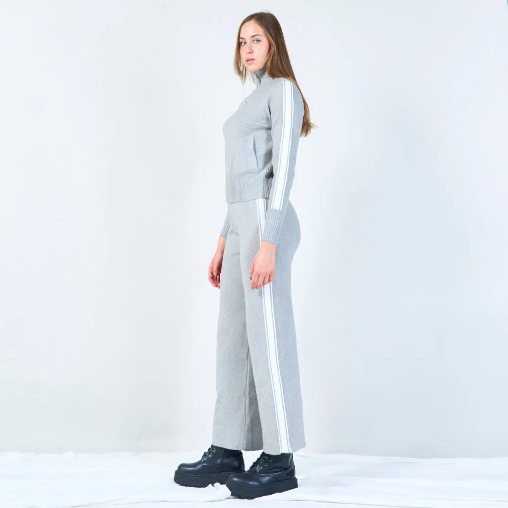 Zip-up turtleneck sweater and wide-leg pants set wholesale