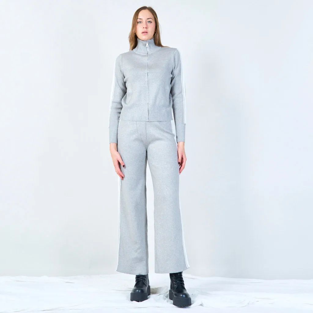 Zip-up turtleneck sweater and wide-leg pants set wholesale