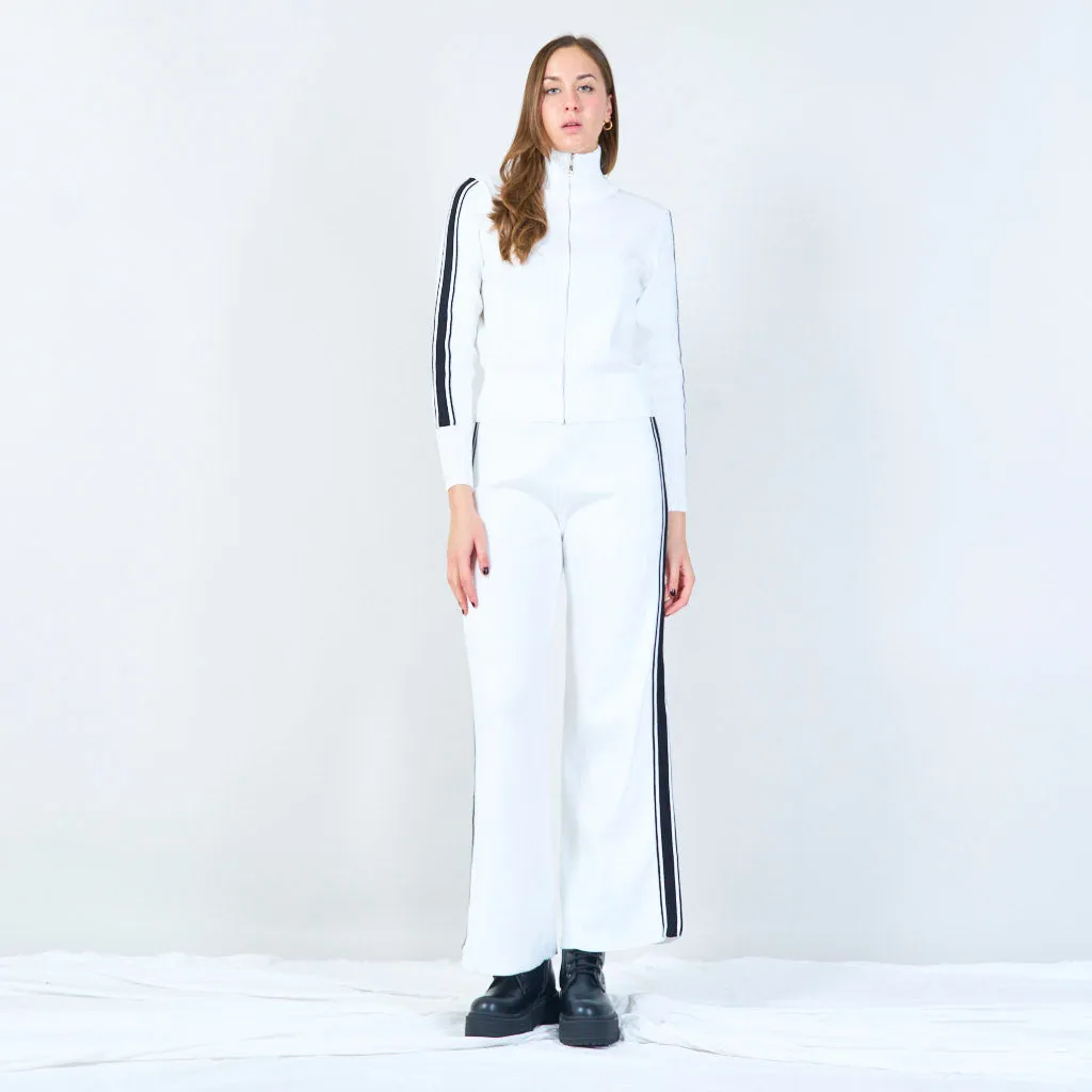 Zip-up turtleneck sweater and wide-leg pants set wholesale