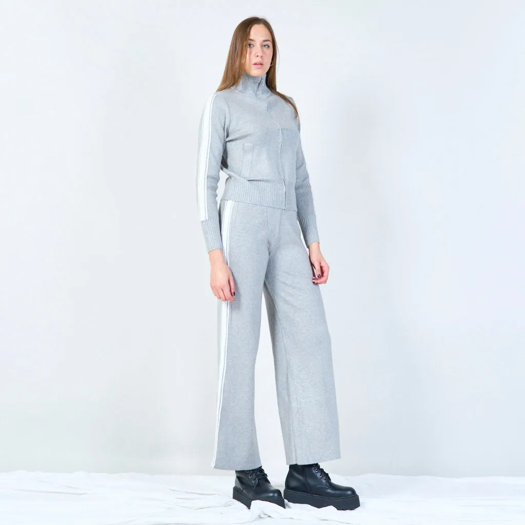 Zip-up turtleneck sweater and wide-leg pants set wholesale